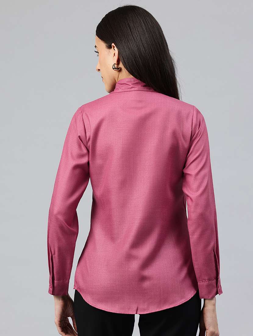 women solid collared long sleeve shirt  - 22339318 -  Standard Image - 3