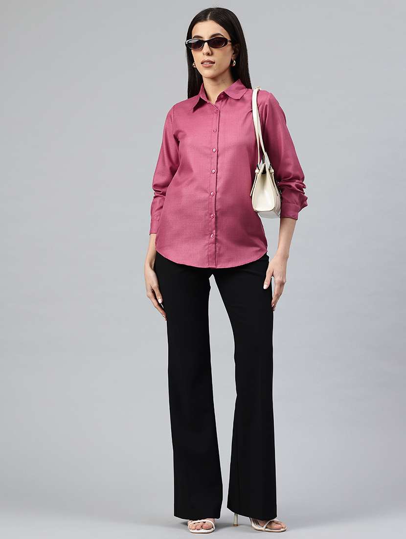 women solid collared long sleeve shirt  - 22339318 -  Standard Image - 5
