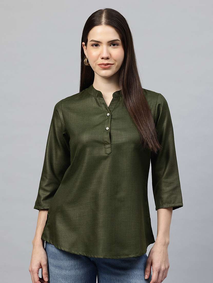 women solid three quarter sleeve regular top