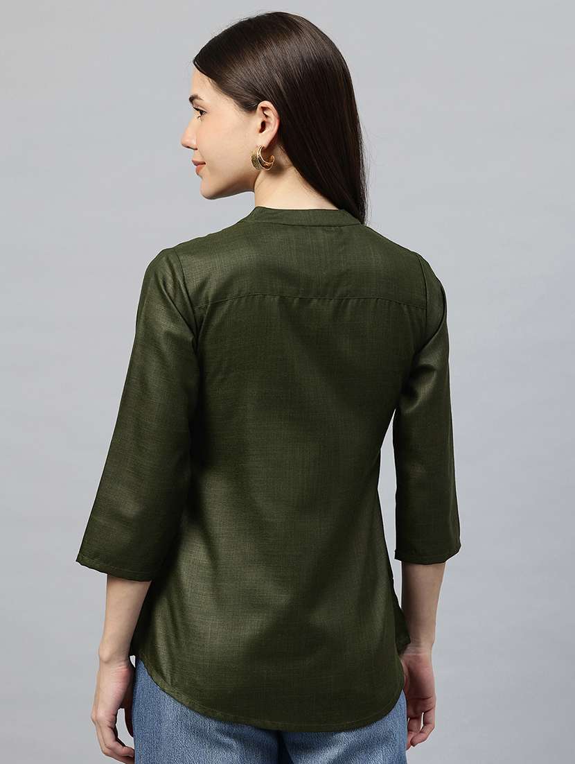 women solid three quarter sleeve regular top - 22339330 -  Standard Image - 3