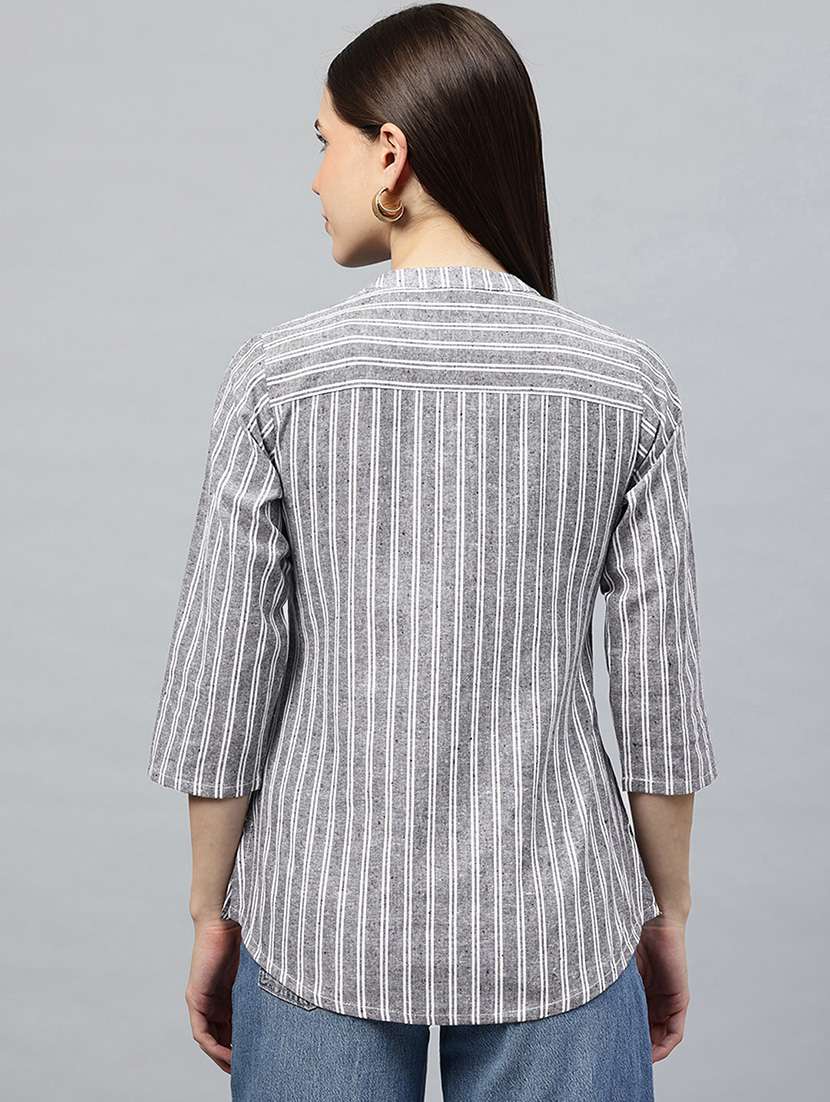 Women Striped Three Quarter Sleeve Regular Top - 22339332 -  Standard Image - 3
