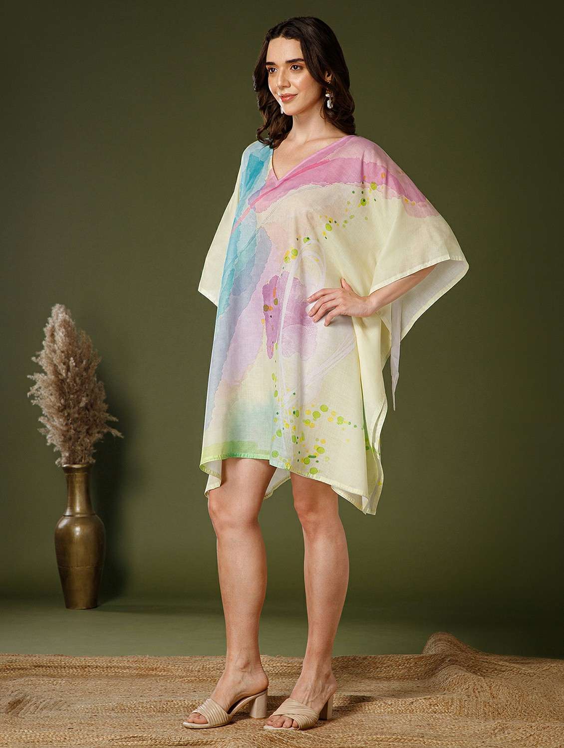 Women Printed Kimono Sleeve Kaftan Dress - 22339410 -  Standard Image - 3