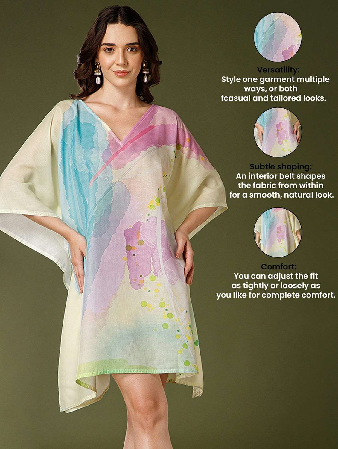 Women Printed Kimono Sleeve Kaftan Dress - 22339410 -  Standard Image - 5