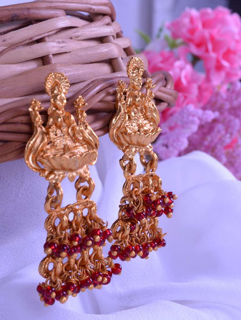 gold plated red goddess hydra earrings