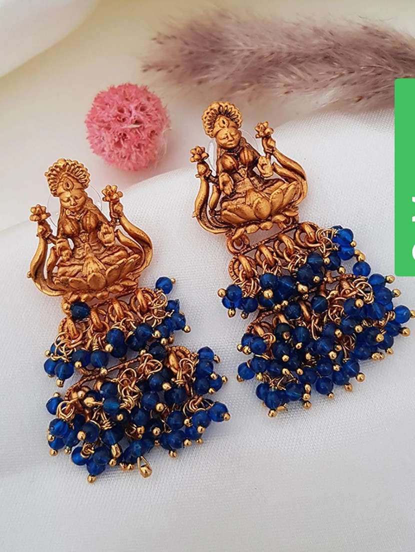 gold plated blue goddess hydra earrings