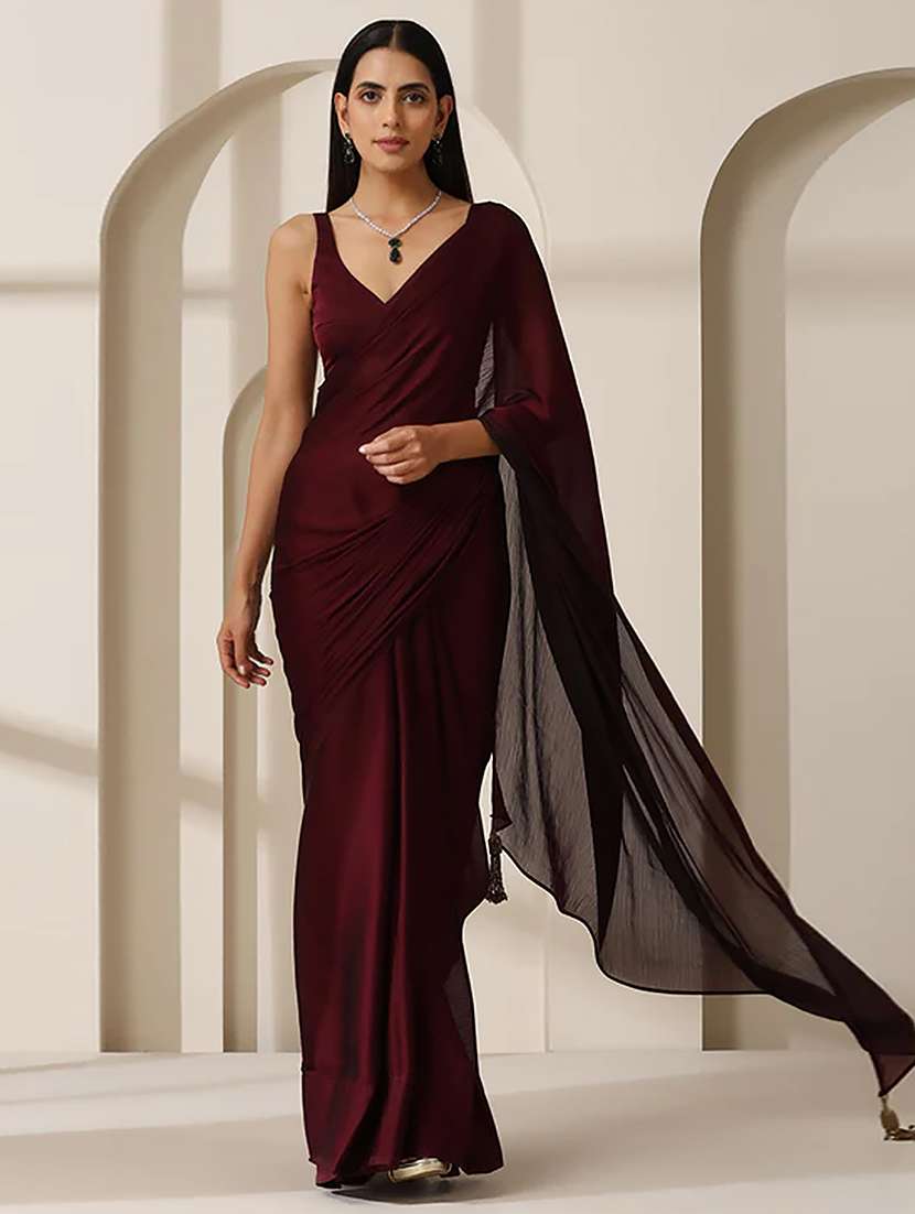 women solid plain saree with blouse