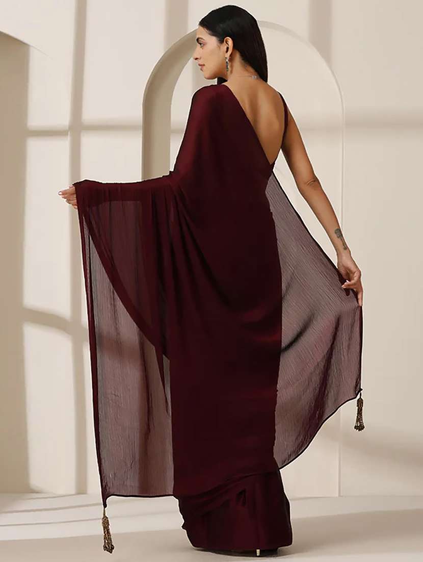 women solid plain saree with blouse - 22339478 -  Standard Image - 3