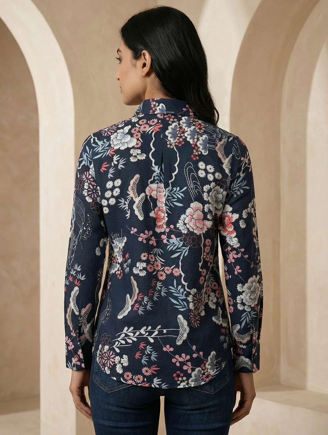 women printed collared long sleeve shirt - 22339493 -  Standard Image - 3