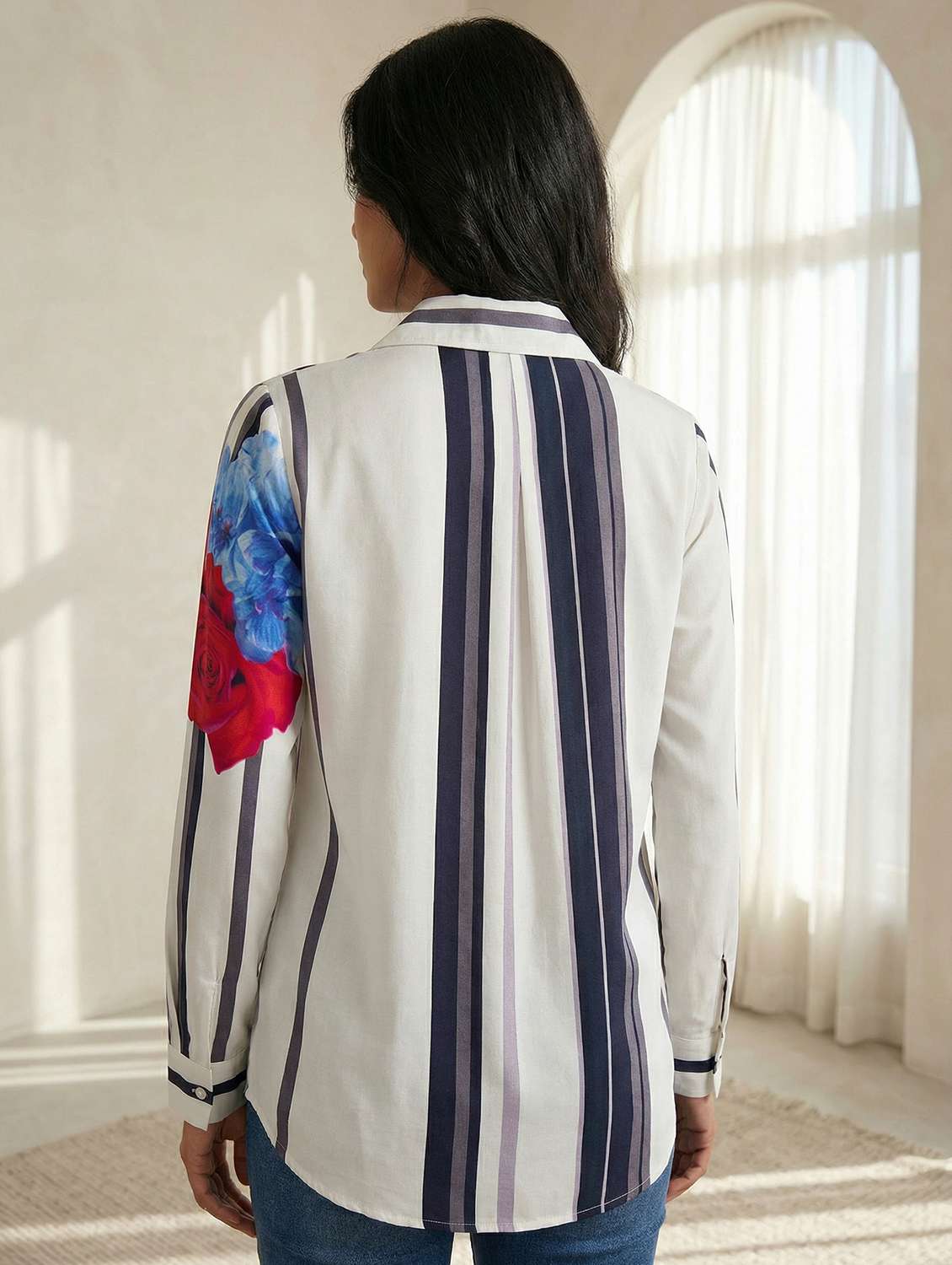 women printed collared long sleeve shirt - 22339494 -  Standard Image - 3