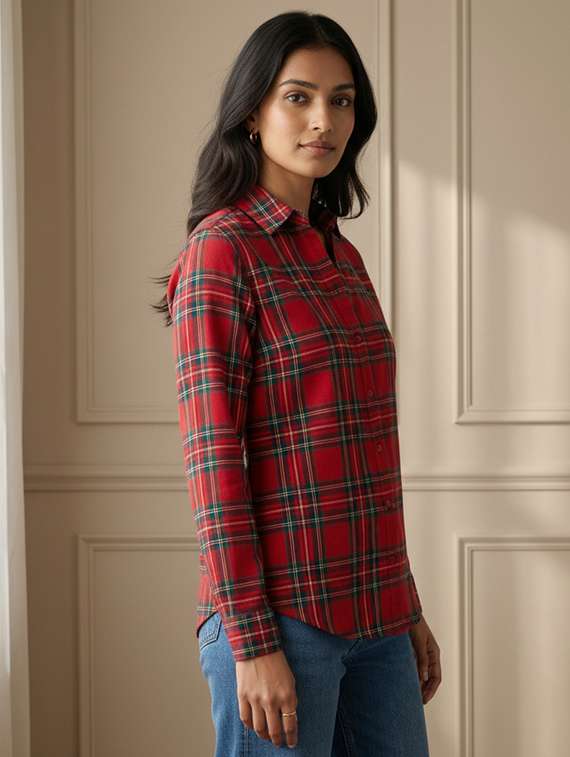 women checkered collared long sleeve shirt - 22339496 -  Standard Image - 3