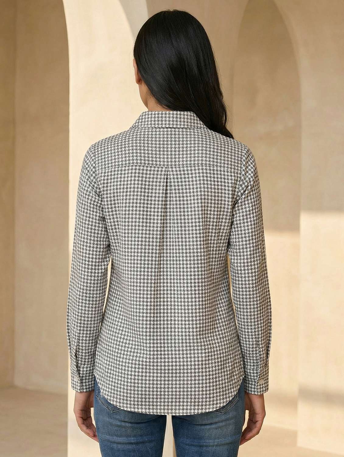 women houndstooth print collared long sleeve shirt - 22339498 -  Standard Image - 3
