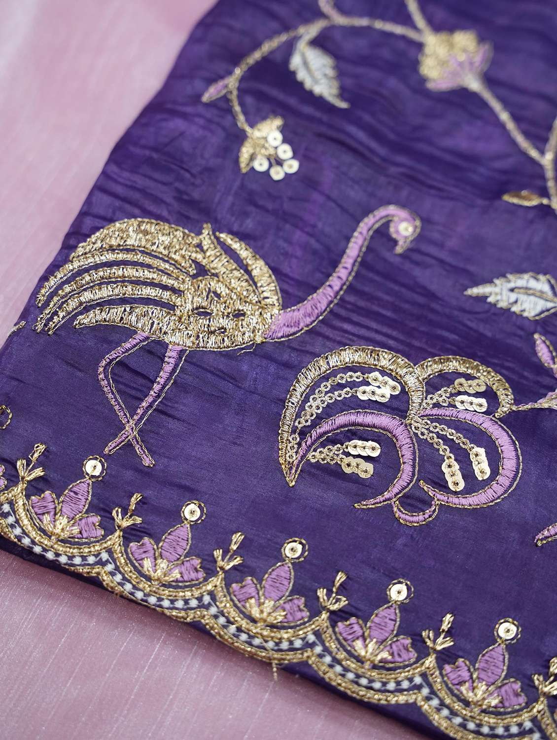 women solid with work unstitched lehenga choli set - 22339506 -  Standard Image - 5