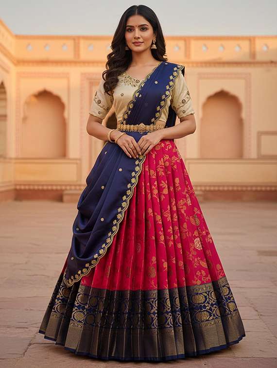 women self design south indian style unstitched lehenga choli set