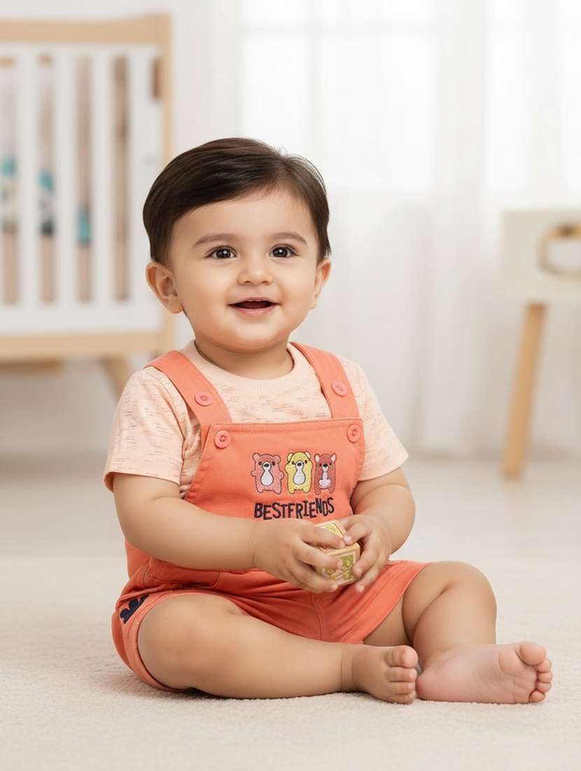 boys printed round neck dungaree set