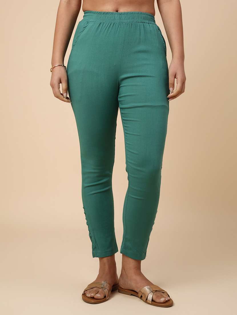 green cotton tapered pant