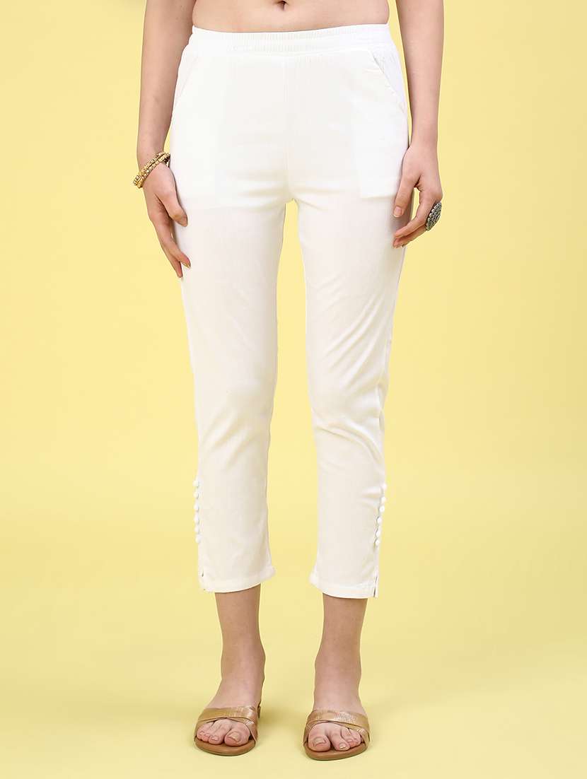 white cotton tapered pant