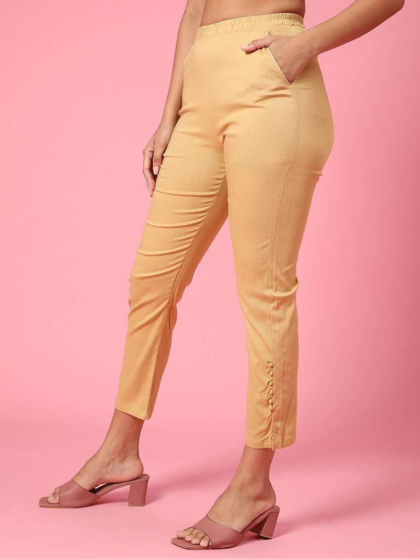 beige cotton tapered pant