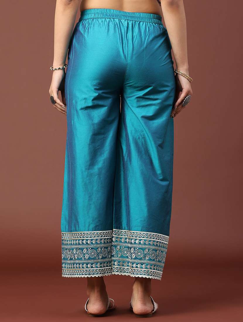 women solid with work mid rise flared palazzo - 22339573 -  Standard Image - 3