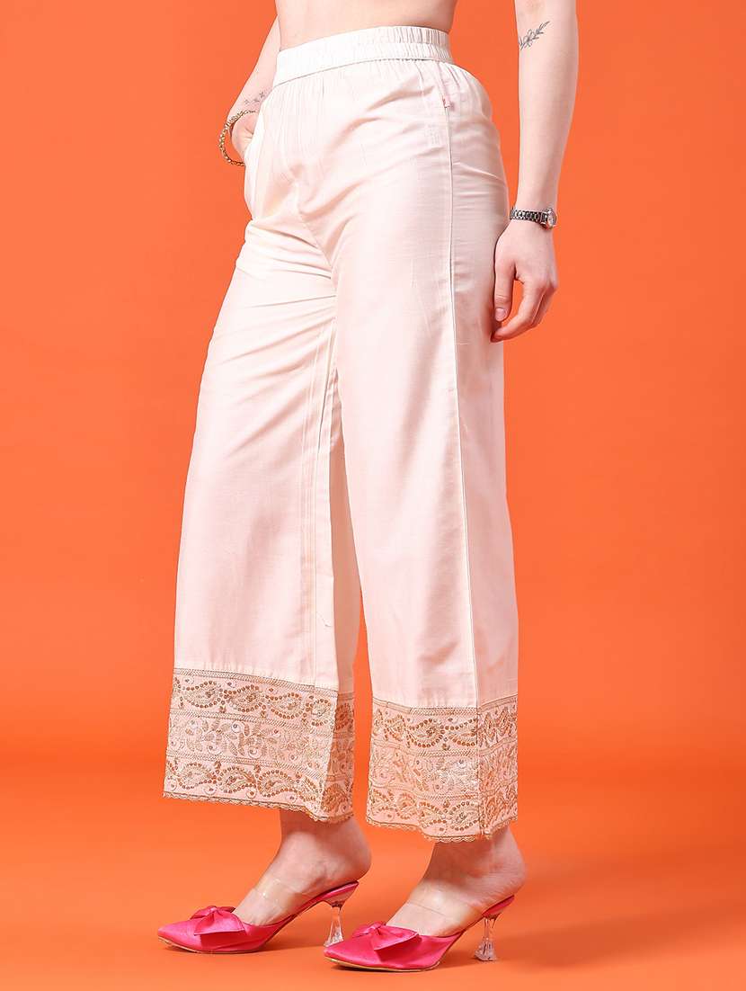 women solid with work mid rise flared palazzo