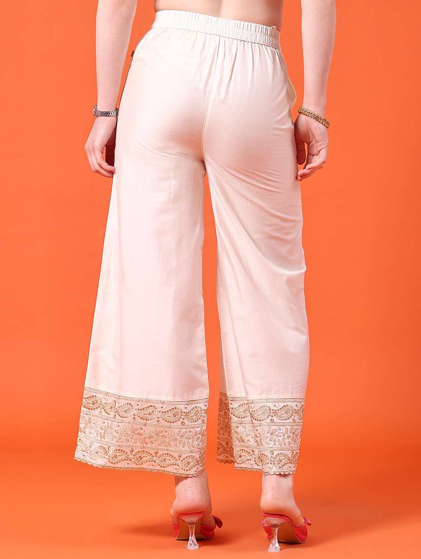 women solid with work mid rise flared palazzo - 22339575 -  Standard Image - 3