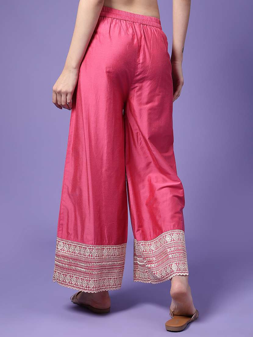 women solid with work mid rise flared palazzo - 22339577 -  Standard Image - 3