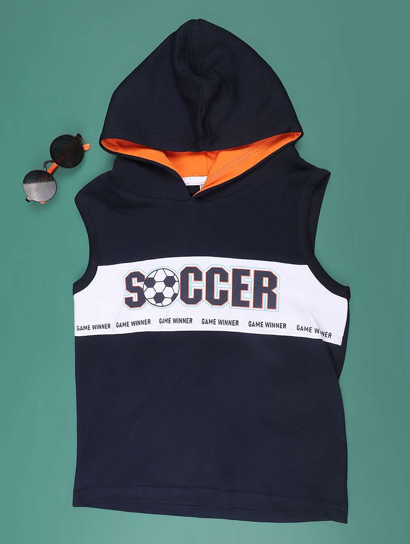 boys printed sleeveless hooded t-shirt