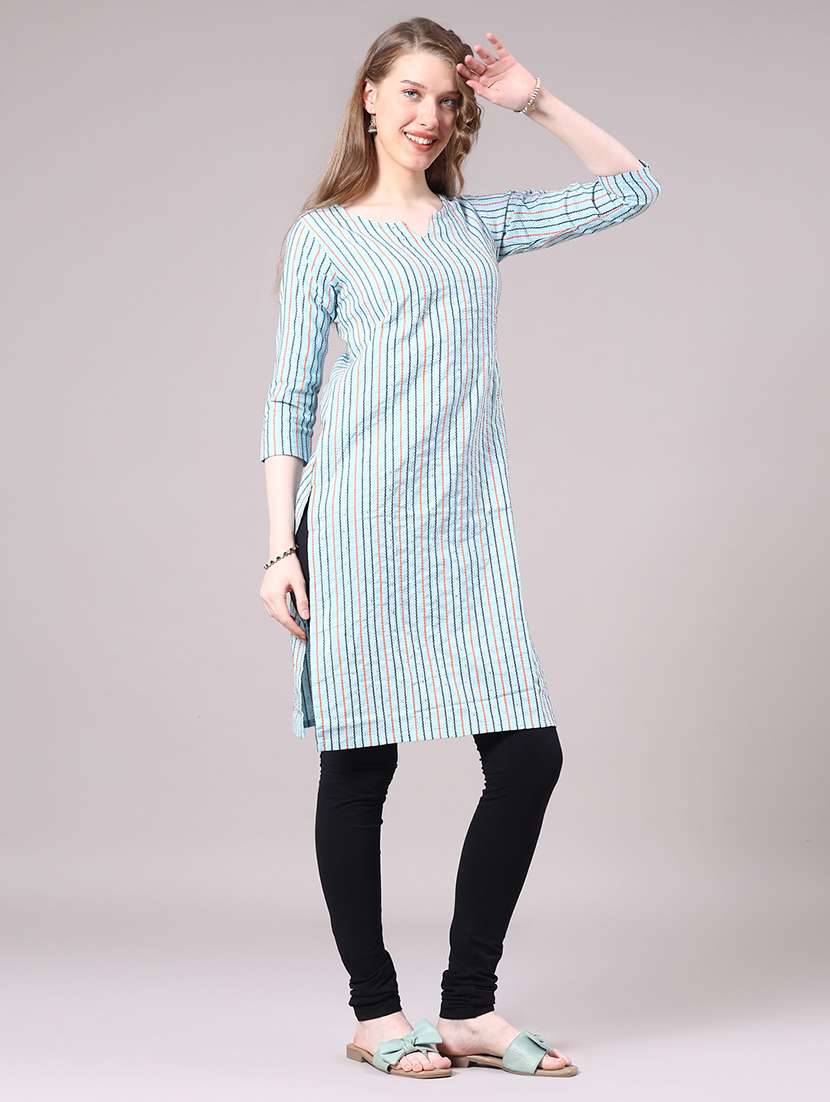 blue cotton straight kurta - 22339585 -  Standard Image - 3