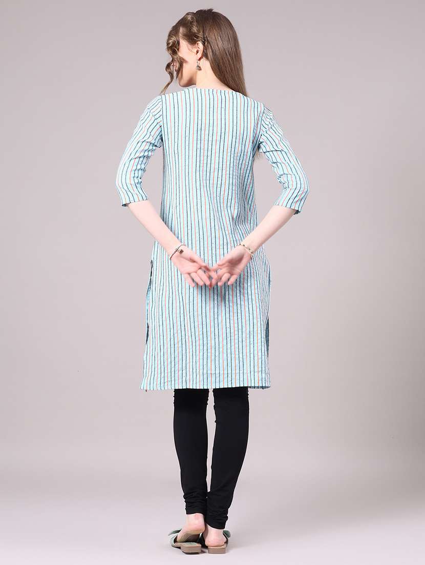 blue cotton straight kurta - 22339585 -  Standard Image - 5