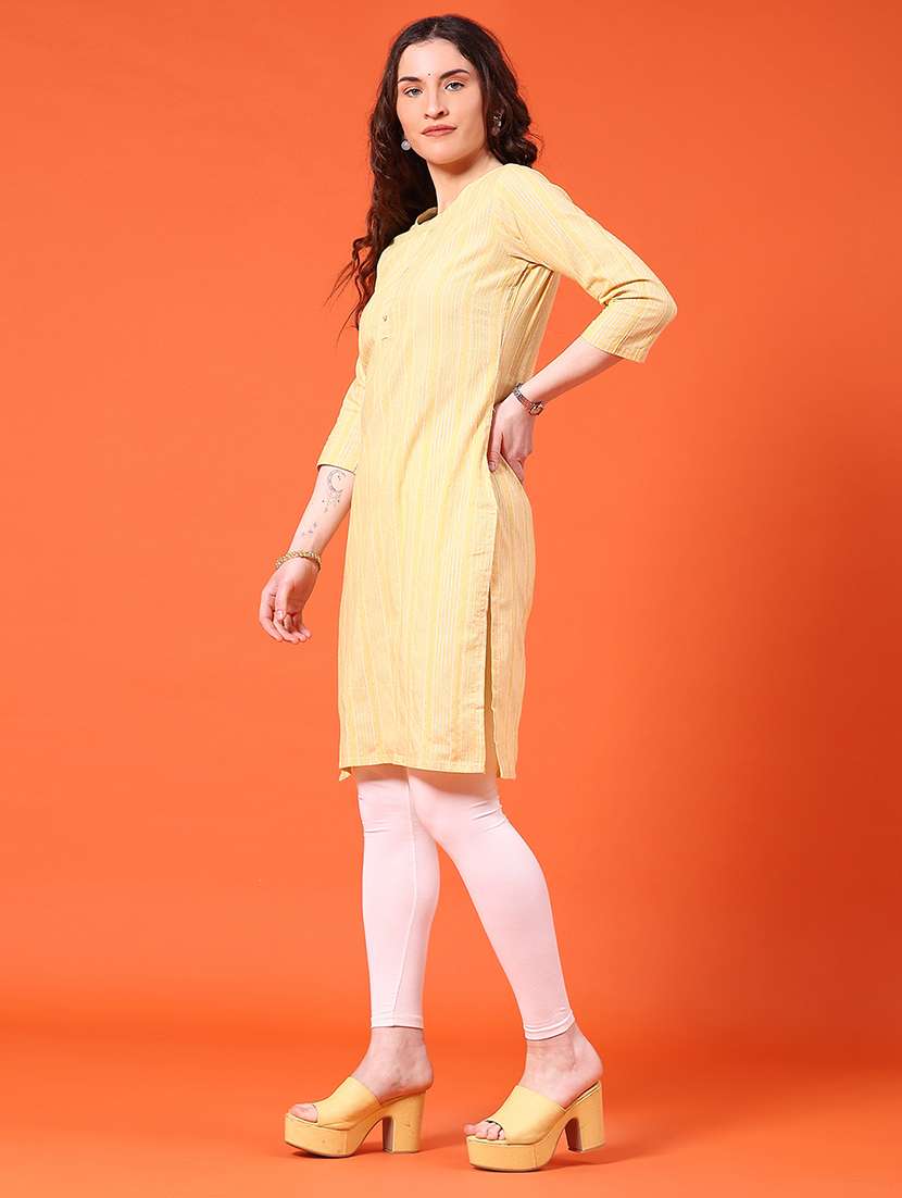Women Striped Three Quarter Sleeve Straight Kurta - 22339586 -  Standard Image - 3
