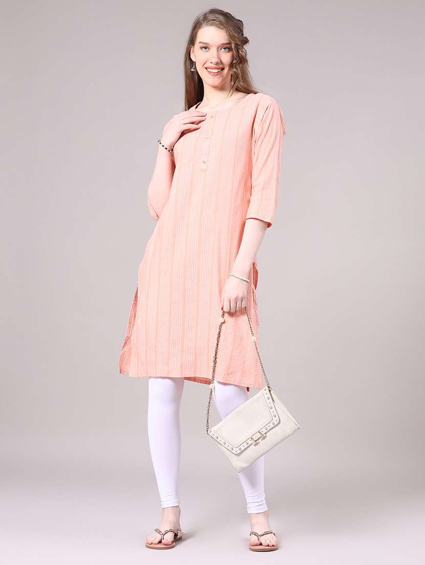 peach cotton straight kurta