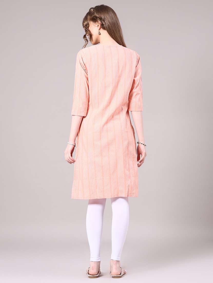 peach cotton straight kurta - 22339587 -  Standard Image - 5