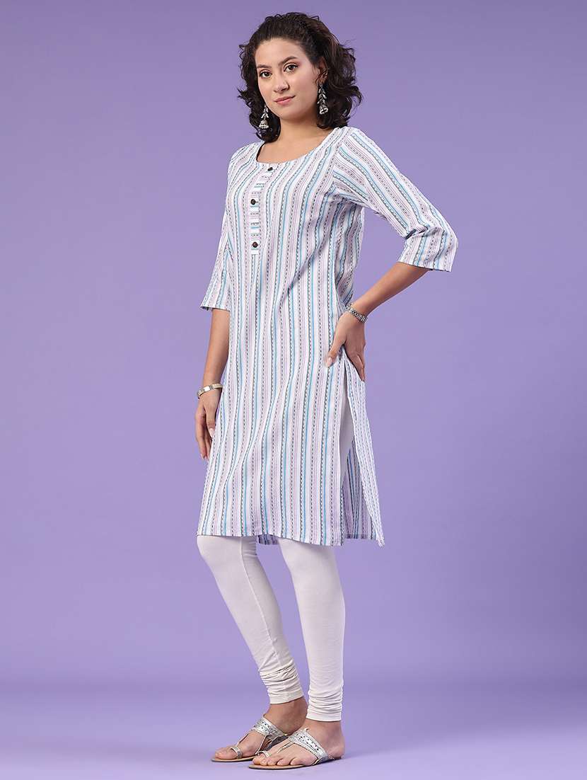off white cotton straight kurta - 22339589 -  Standard Image - 3