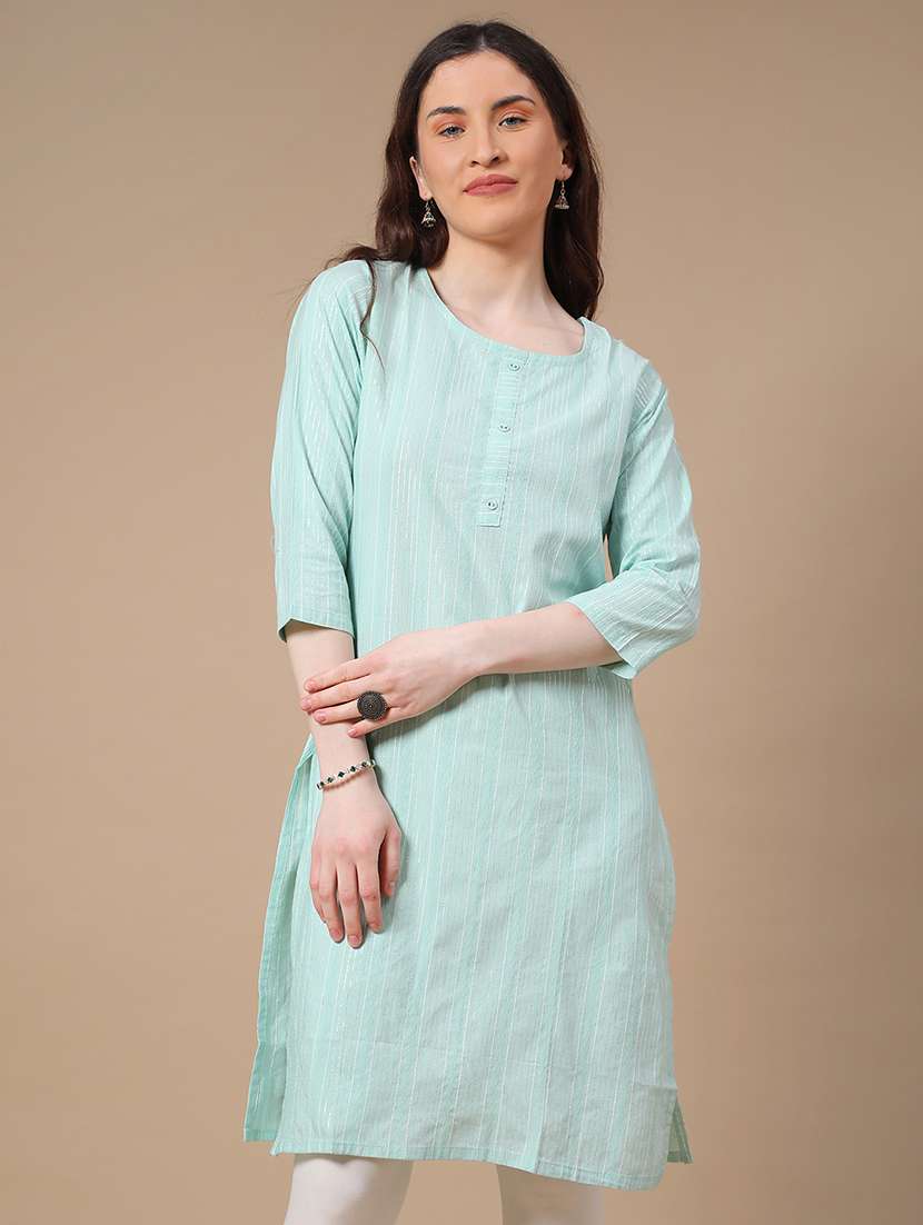 green cotton straight kurta