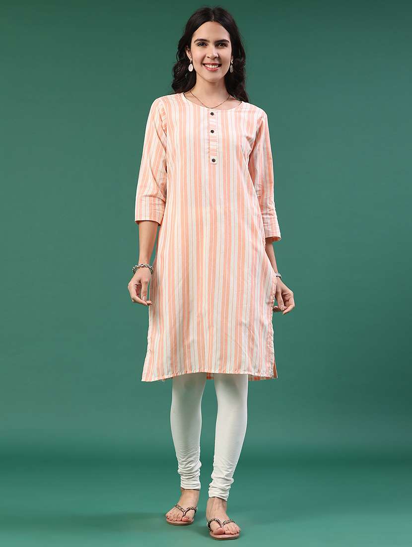 peach cotton straight kurta