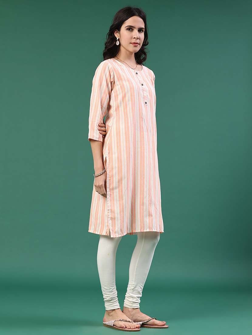 peach cotton straight kurta - 22339591 -  Standard Image - 3