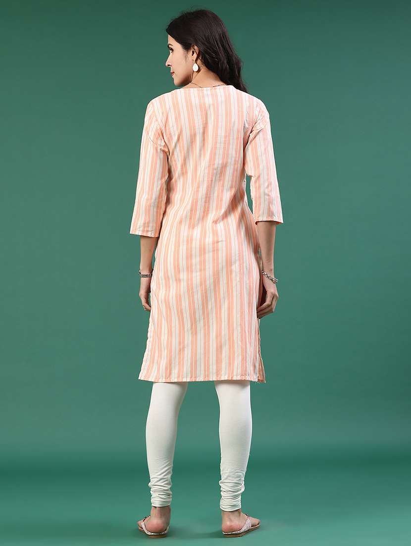 peach cotton straight kurta - 22339591 -  Standard Image - 5