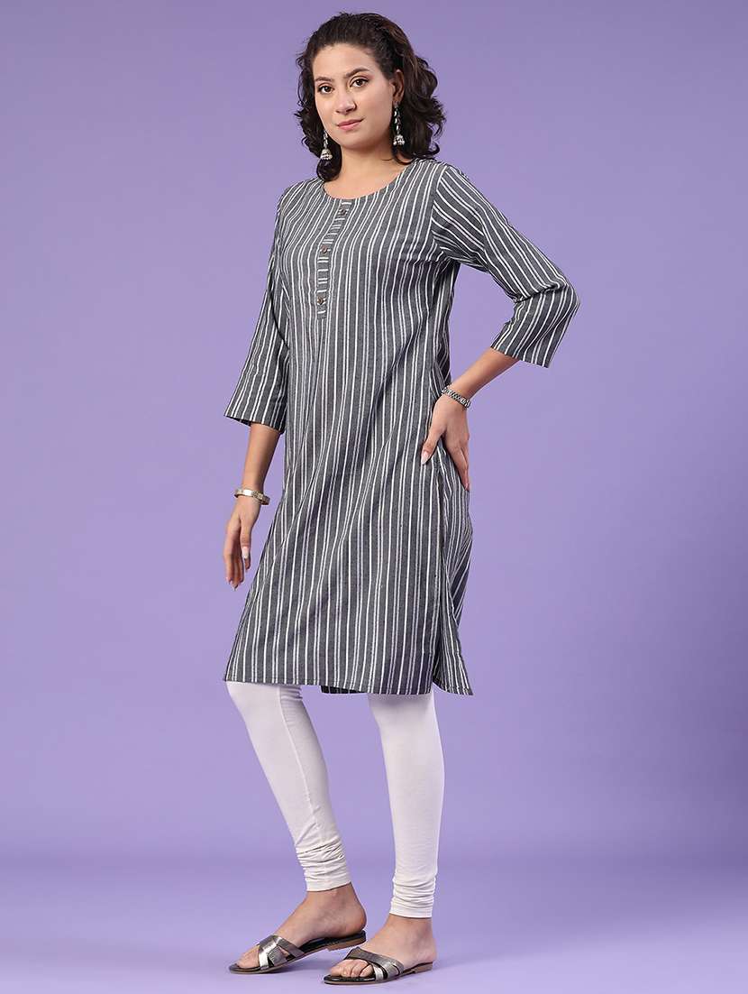 grey cotton straight kurta - 22339592 -  Standard Image - 3