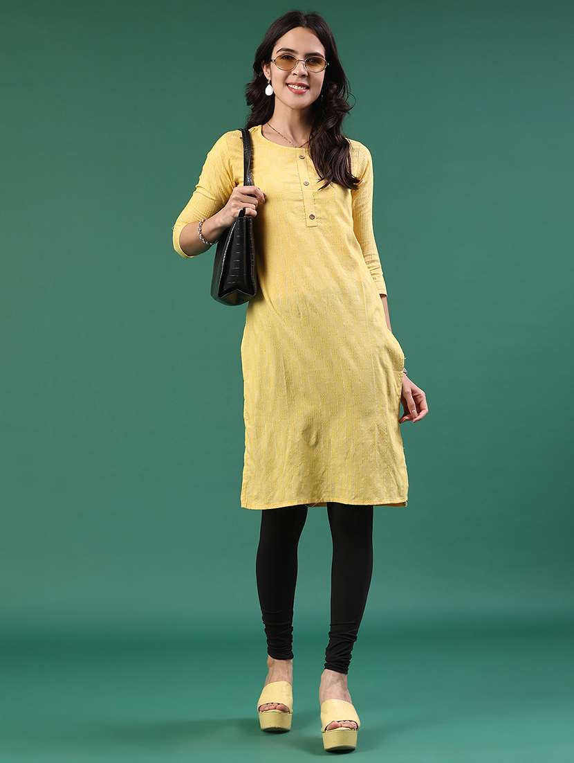 yellow cotton straight kurta