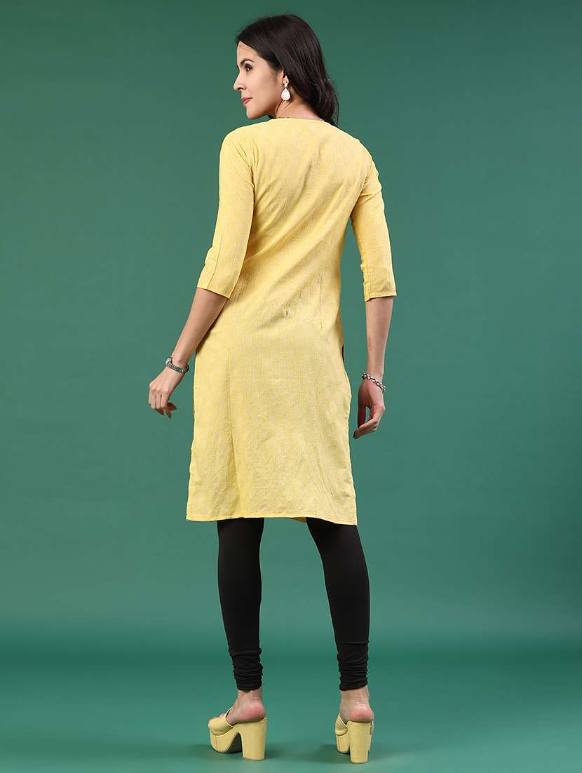 yellow cotton straight kurta - 22339594 -  Standard Image - 5