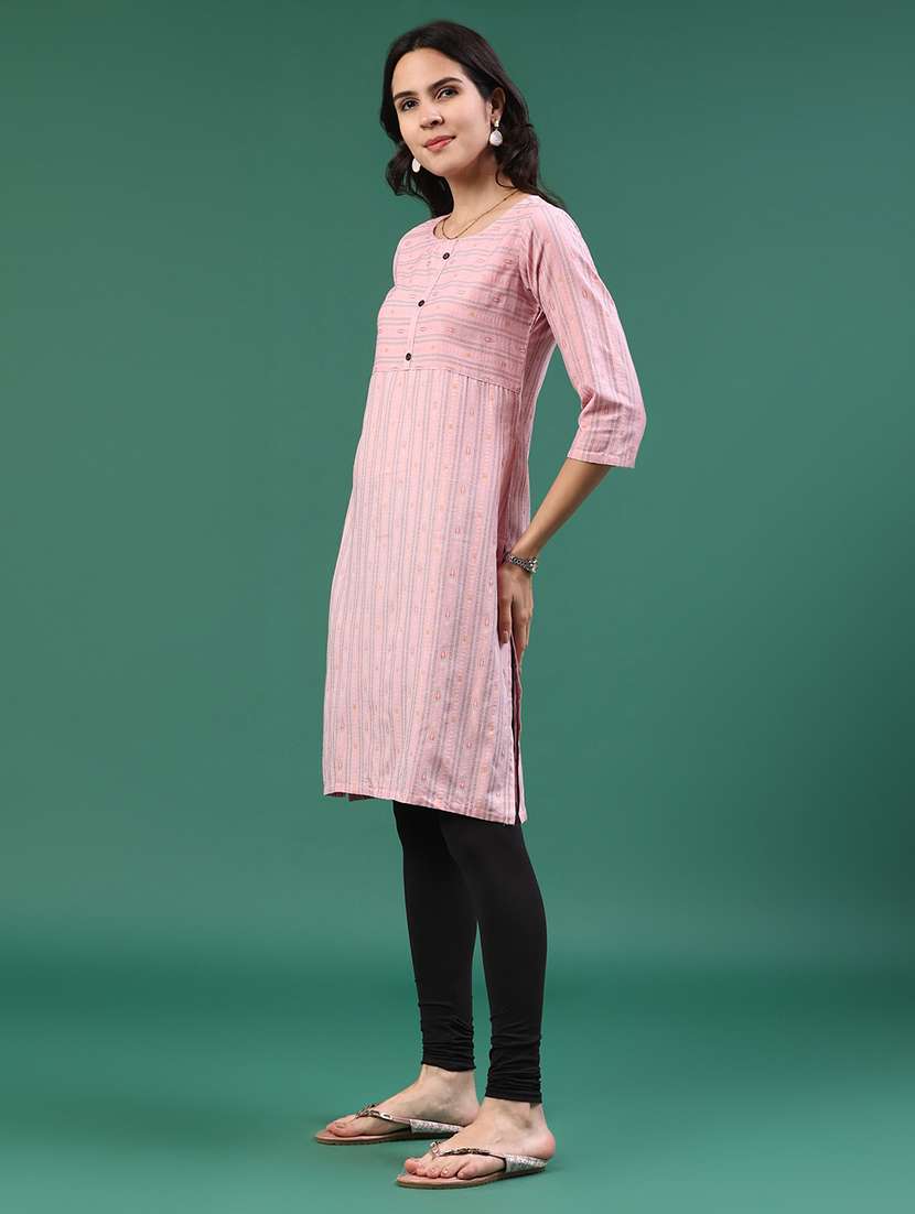 Pink Cotton Straight Kurta - 22339595 -  Standard Image - 3