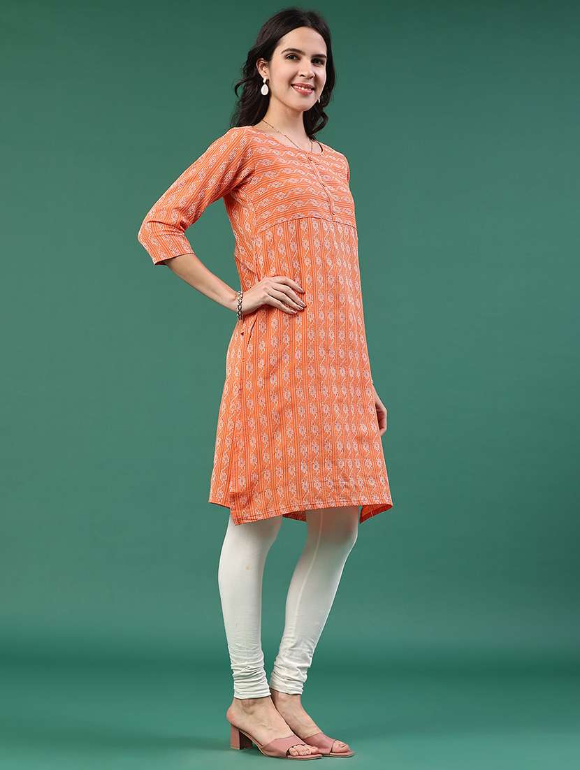 orange cotton straight kurta - 22339597 -  Standard Image - 3