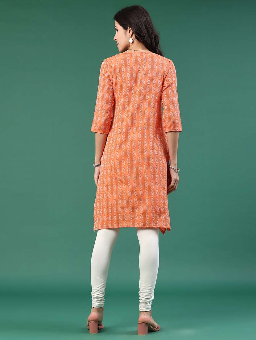 orange cotton straight kurta - 22339597 -  Standard Image - 5