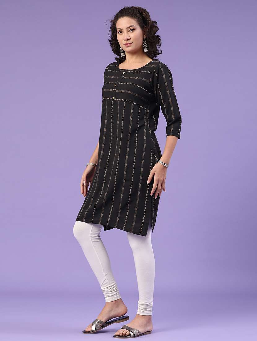 black cotton straight kurta - 22339598 -  Standard Image - 3