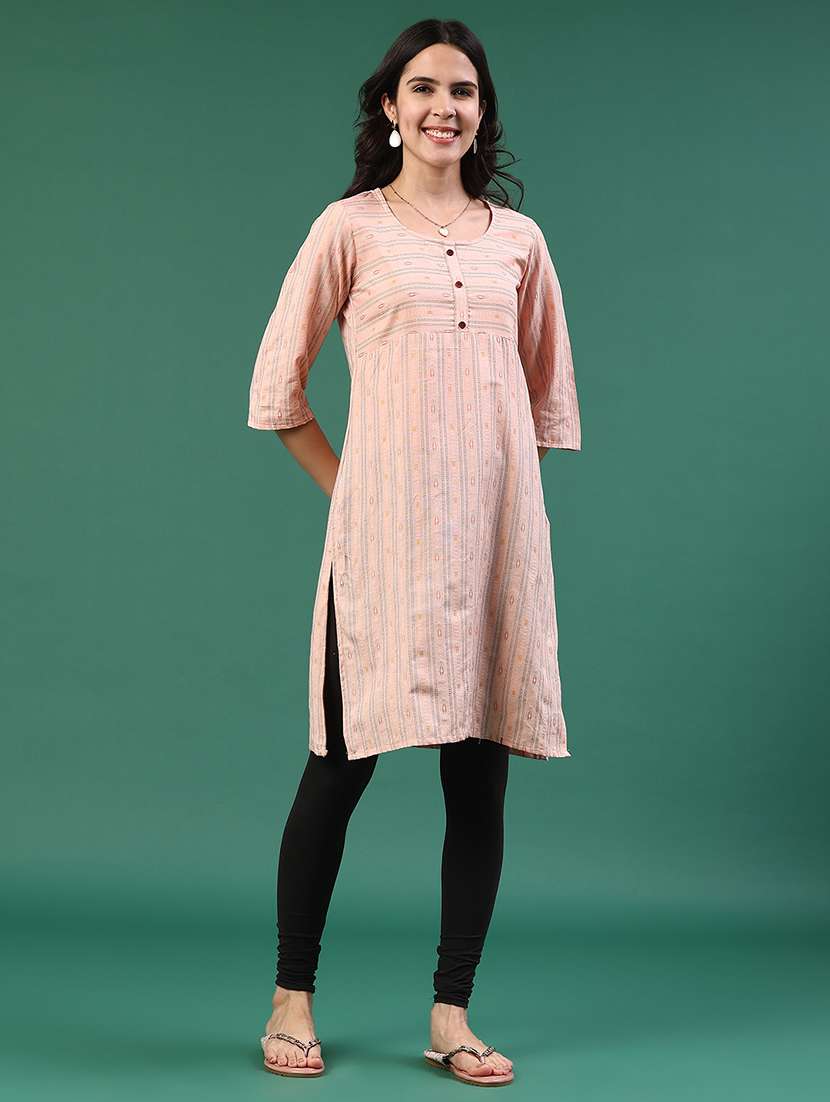 peach cotton straight kurta