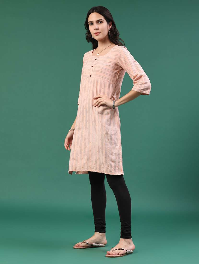 peach cotton straight kurta - 22339604 -  Standard Image - 3