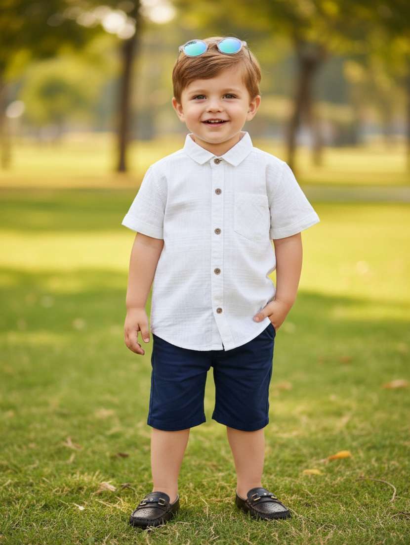 boys solid short sleeves casual shirt