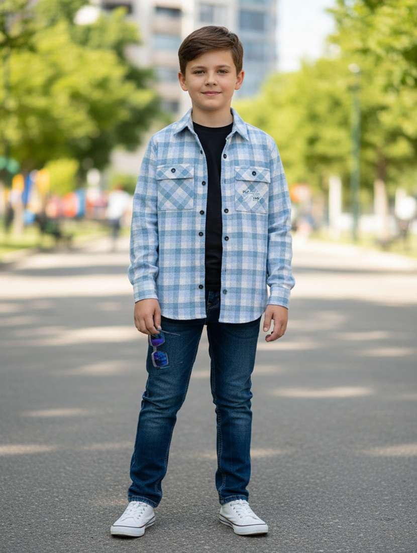 boys checkered long sleeve collared shirt