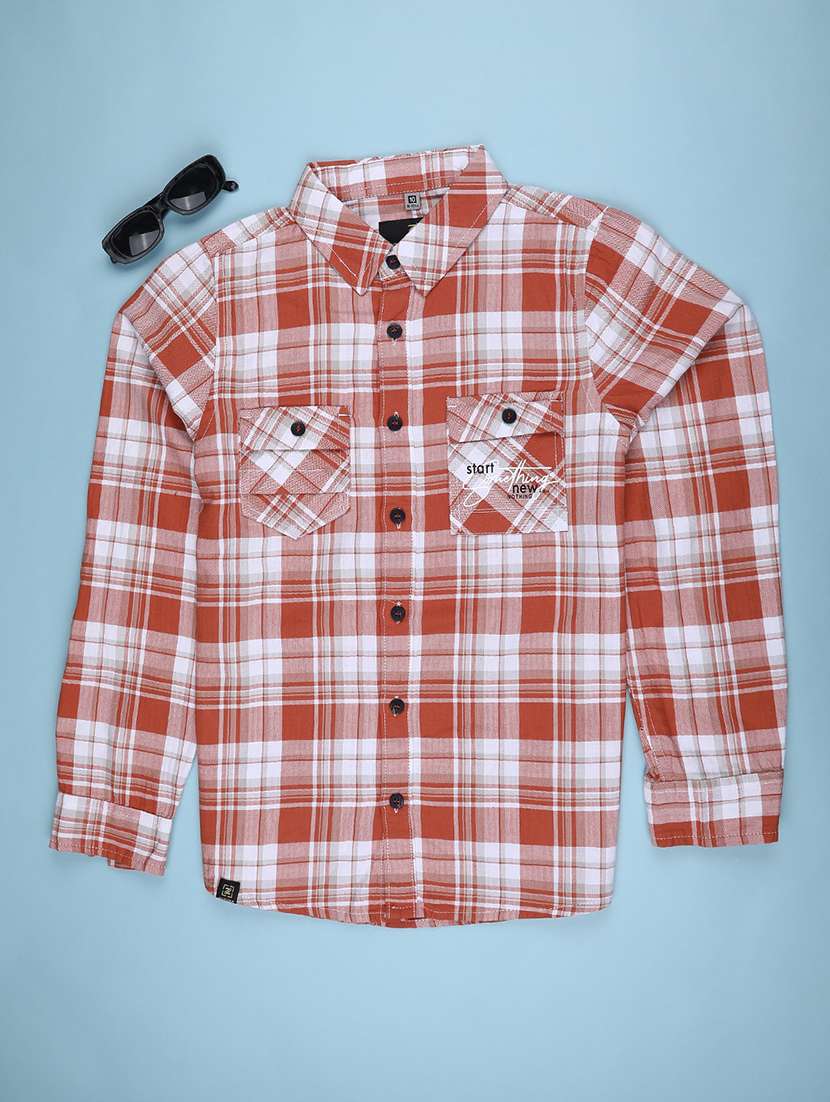 boys checkered long sleeve collared shirt
