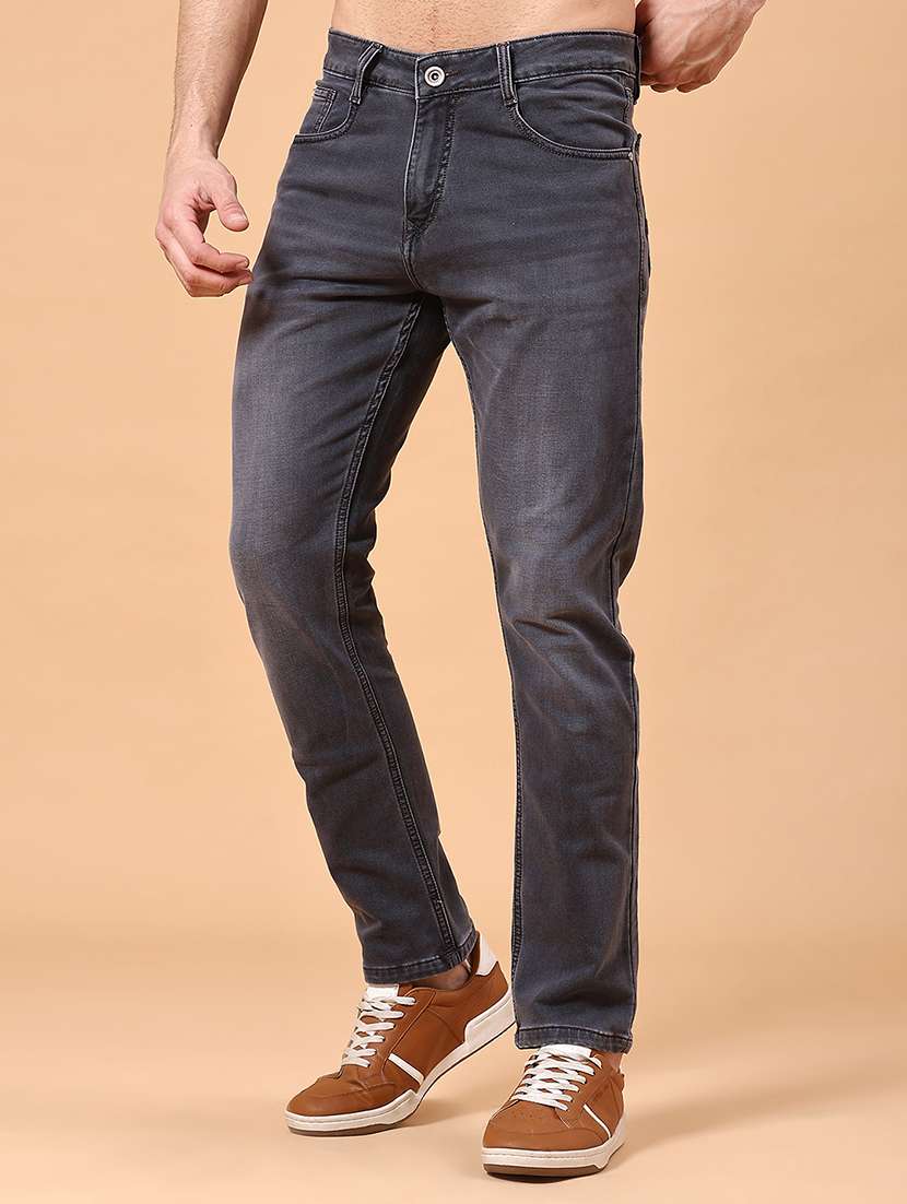 men washed mid rise full length slim fit jeans
