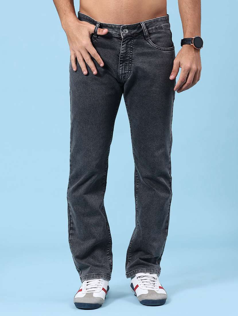 men plain mid rise full length straight jeans